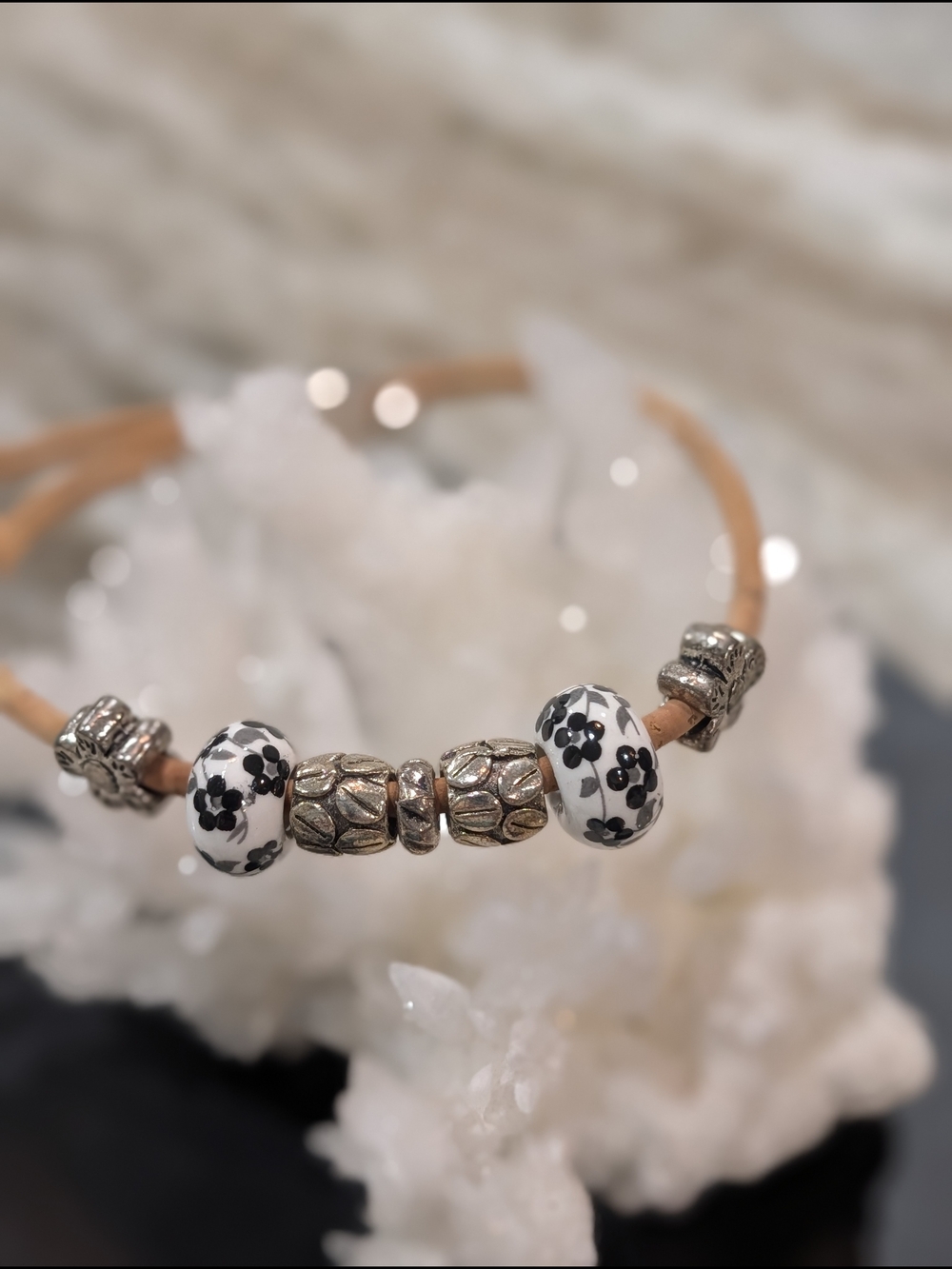 Cork Bracelet with Floral Beads